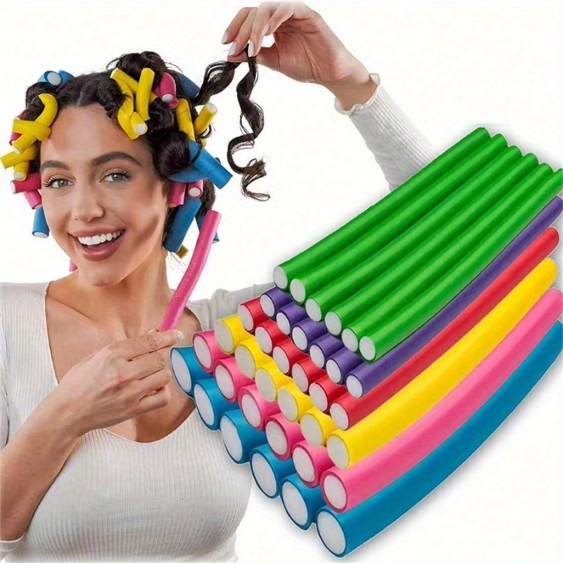 Hair Curling Wand - 10pc Flexible Heatless Hair Rollers Bendy