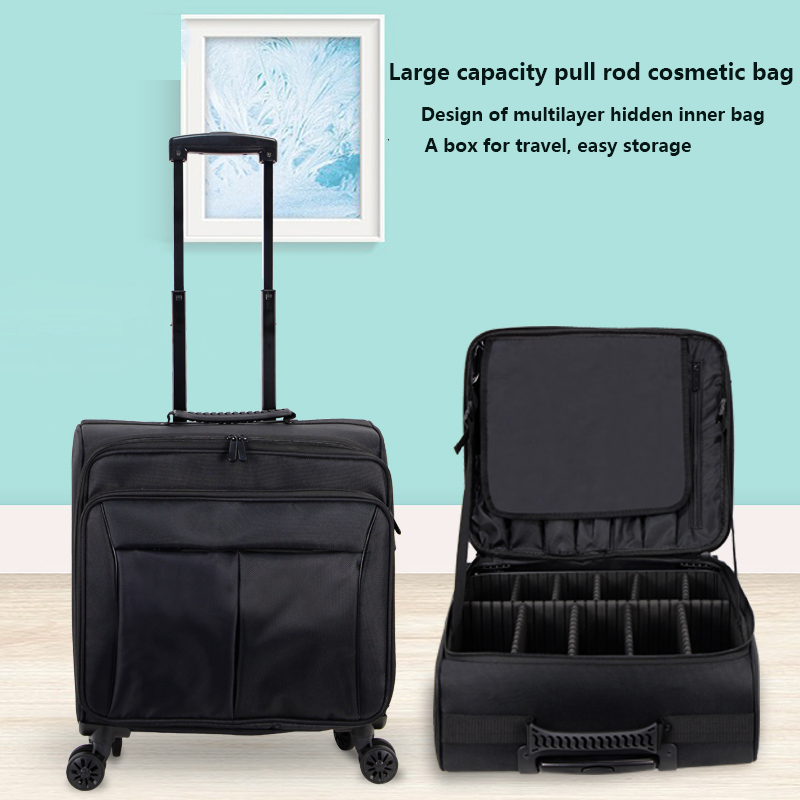 Beauty Makeup Trolley - Makeup Suitcase Women Scooter Travel Black