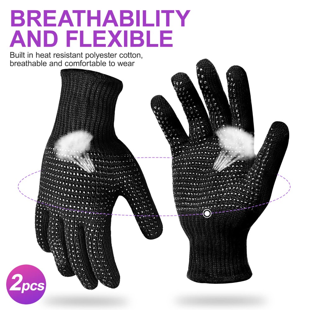 Hair Curling Wand - Heat Resistant Gloves with Silicone Bumps,