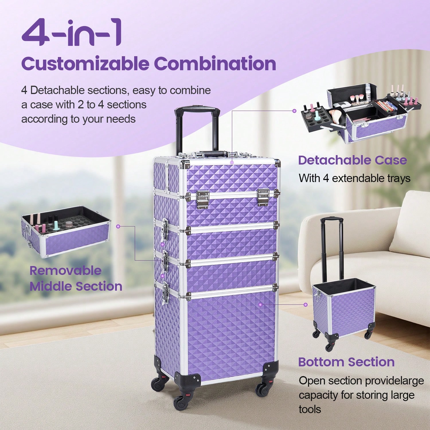 4 in 1 Rolling Makeup Train Ca - Beauty Makeup Trolley recension och pris