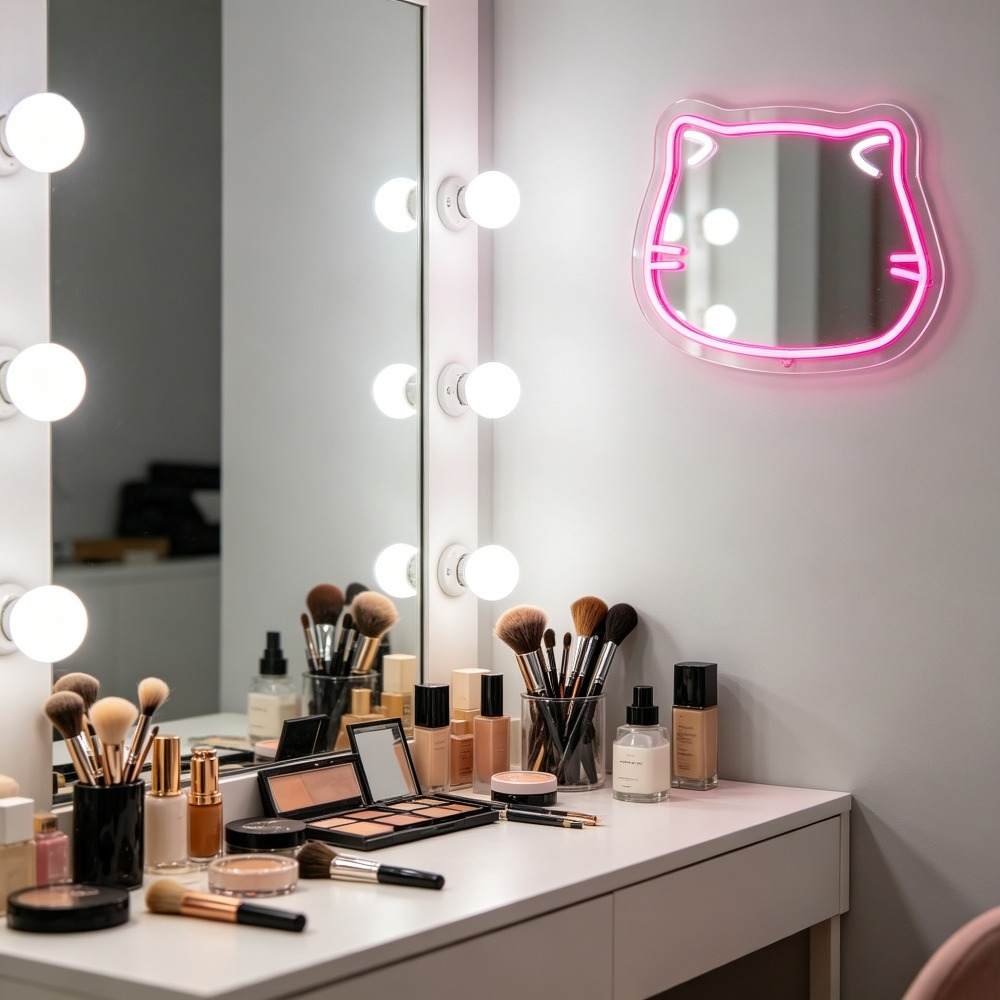 Cute Cat Selfie Neon Sign LED  - Beauty Makeup Girl Photo recension och pris